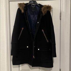 J. Crew Black Parka with Faux Fur Trim
